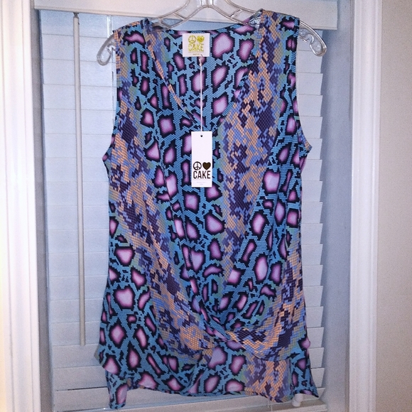 Peace Love Cake Multicolor Animal Print Sleeveless Blouse Front Knot Twist NWT - Picture 5 of 13